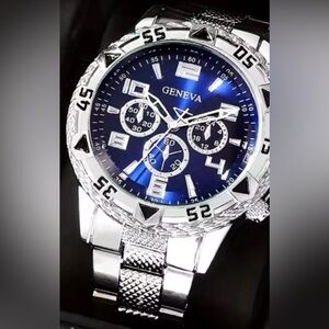 Geneva Blue Dial Silver Chronograph Watch